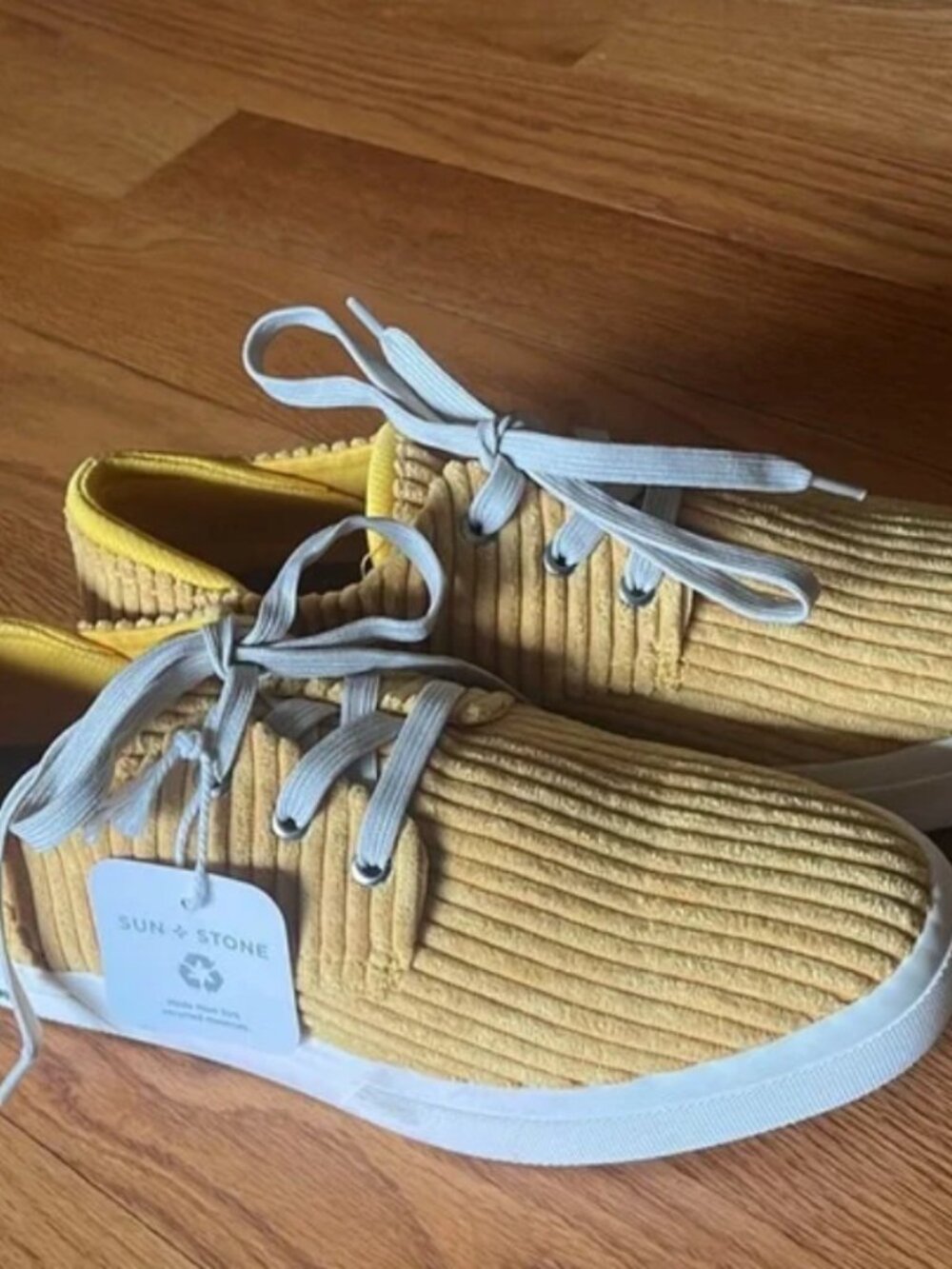 Sun + Stone men’s Kiva Yellow Lace Up Corduroy Shoes Round Toe Size 8 & 10.5 NWT - Picture 2 of 6